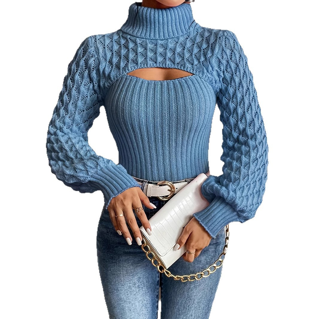 Women's Turtleneck Hollow Sweater Cable-knit Sweater
