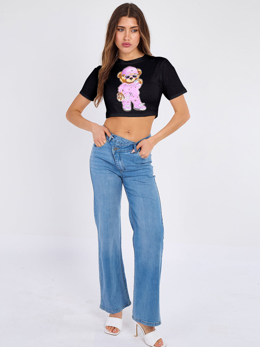 Sassy Print Teddy Graphic Crop Top