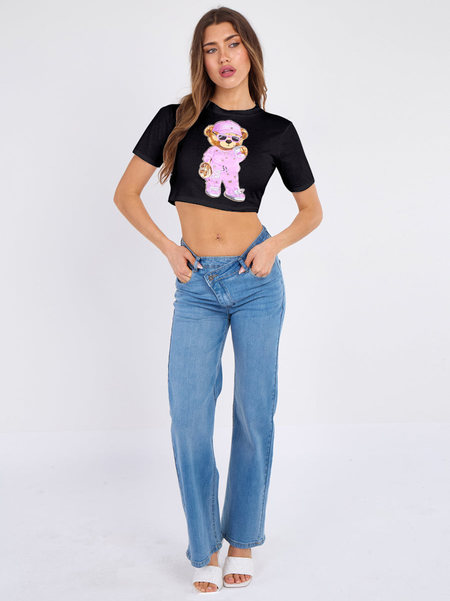 Sassy Print Teddy Graphic Crop Top