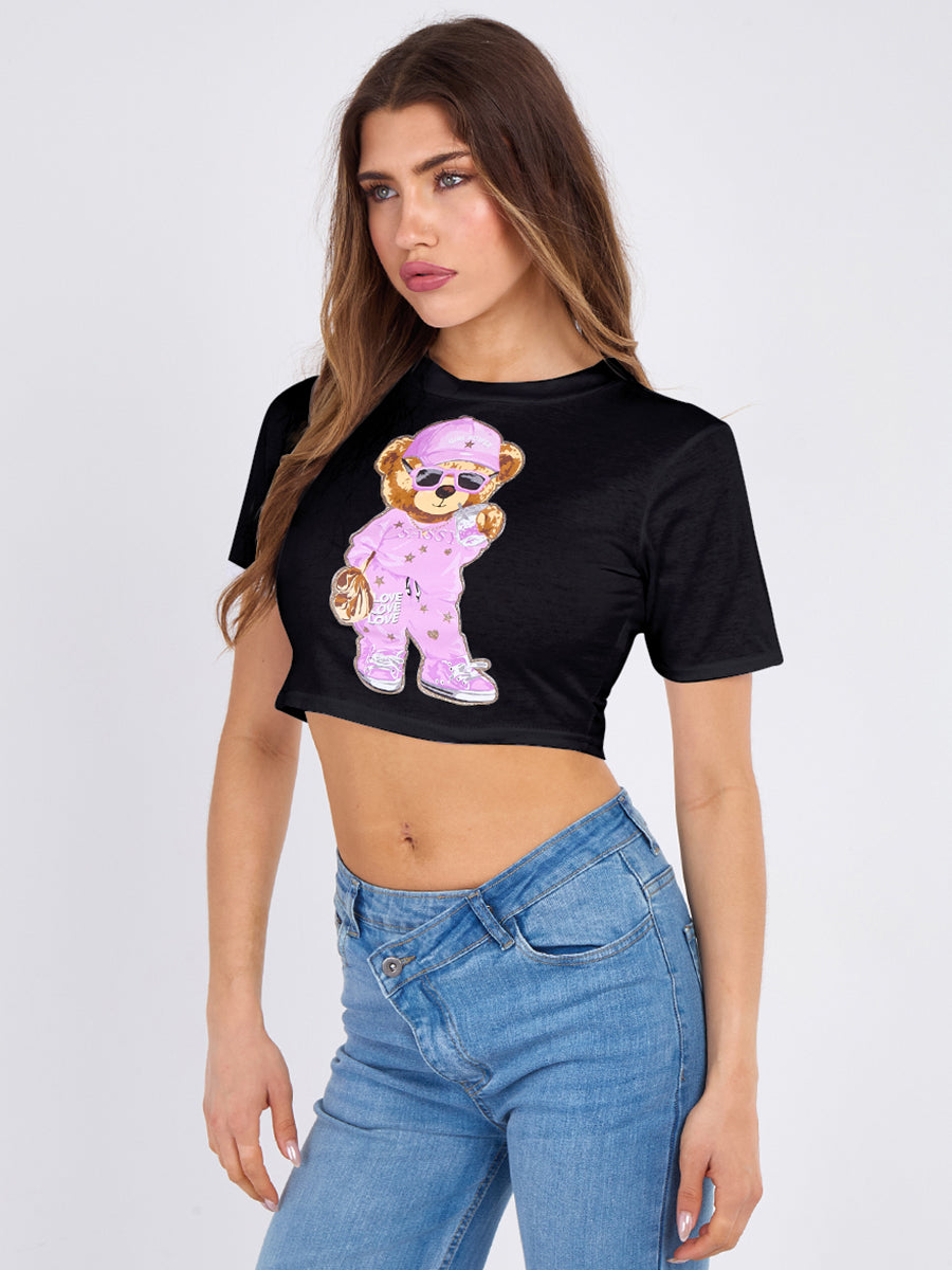 Sassy Print Teddy Graphic Crop Top