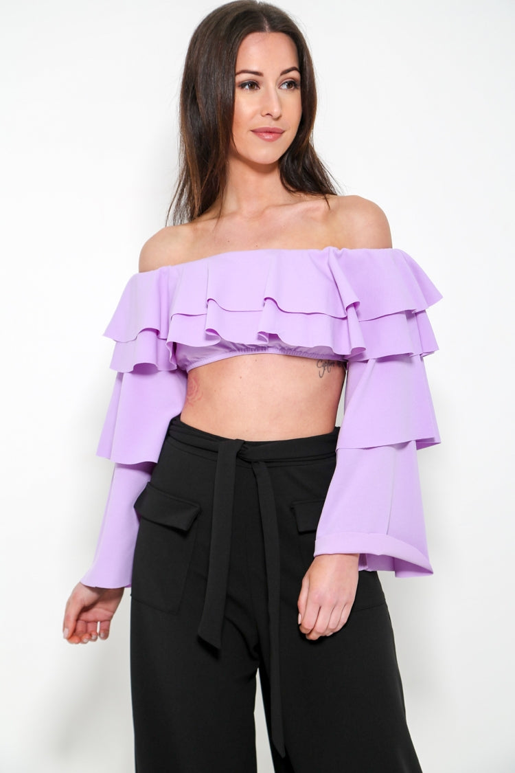 Extreme Layered Frill Bardot Crop Top