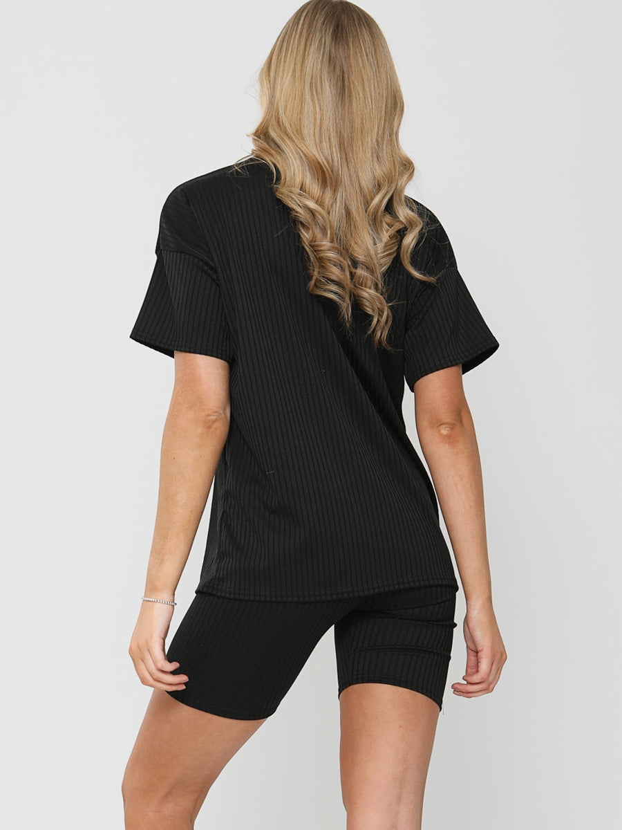 Ribbed Oversized T-Shirt & Shorts Co-ord