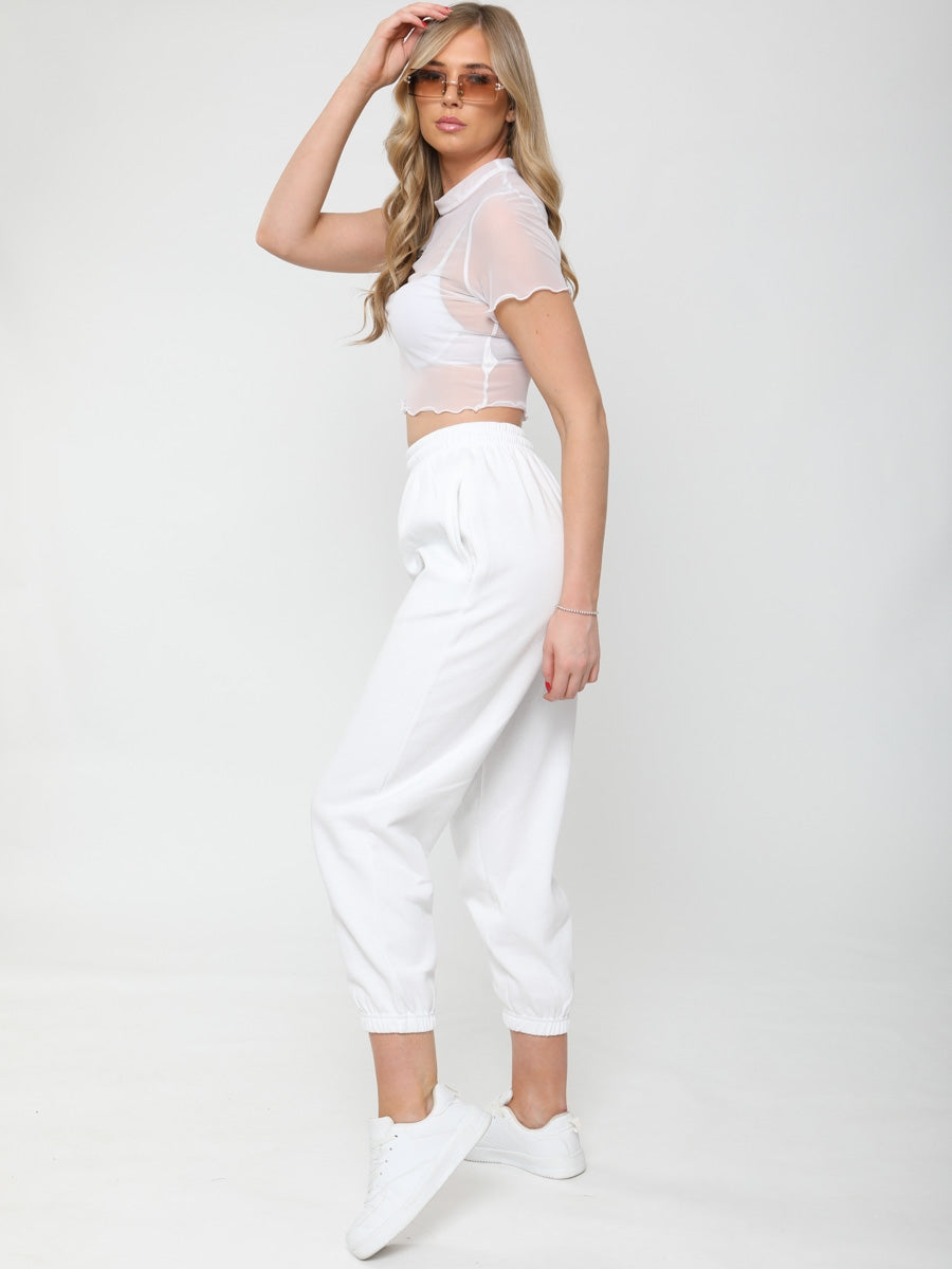 Butterfly Embroidered Mesh Crop Top