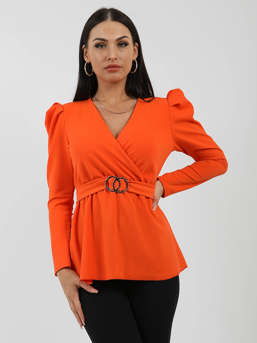 Double Ring Wrap Front Belted Top