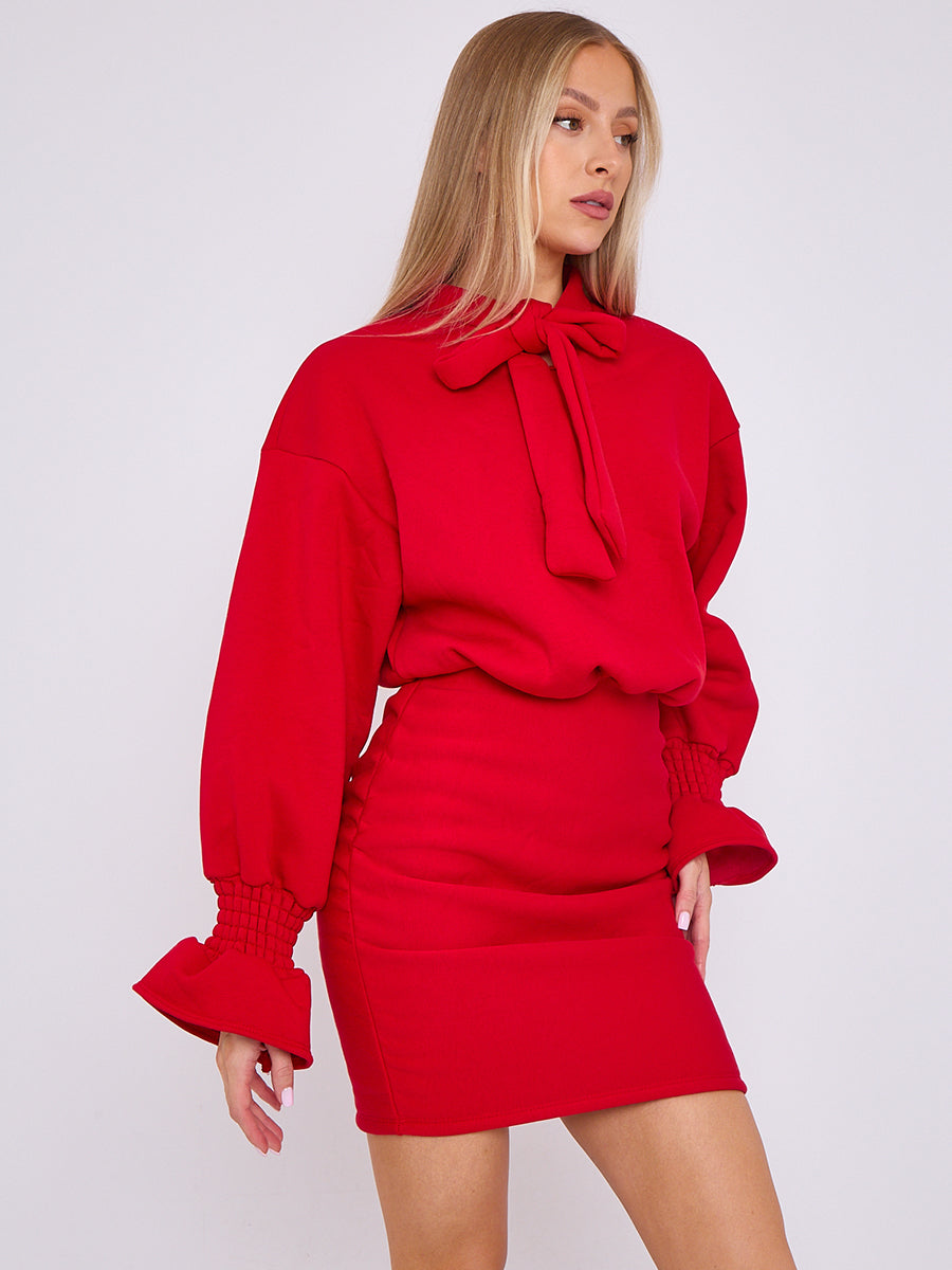 Puff Detail Ruched Fleece Dress
