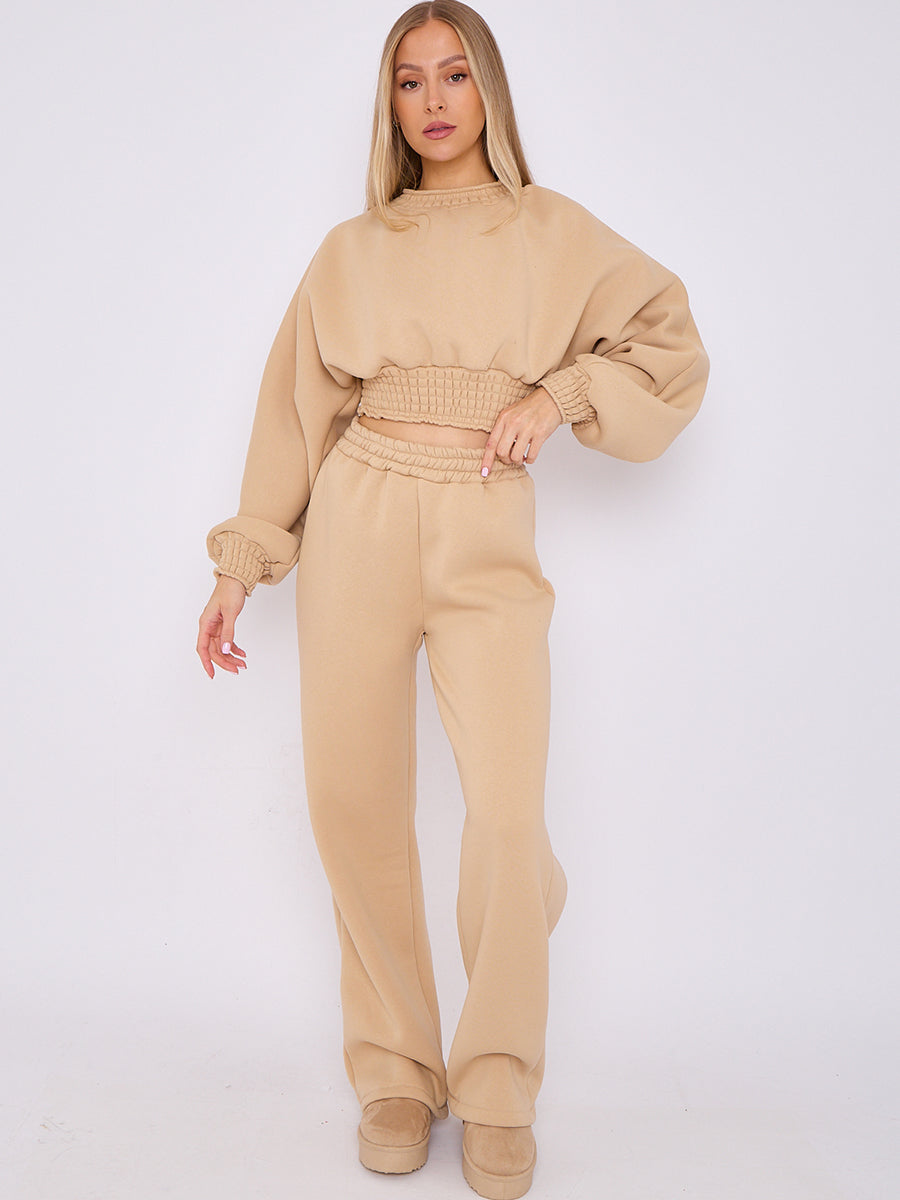 Long Sleeve Crop Top & Wide Leg Trouser Fleece Co-ord