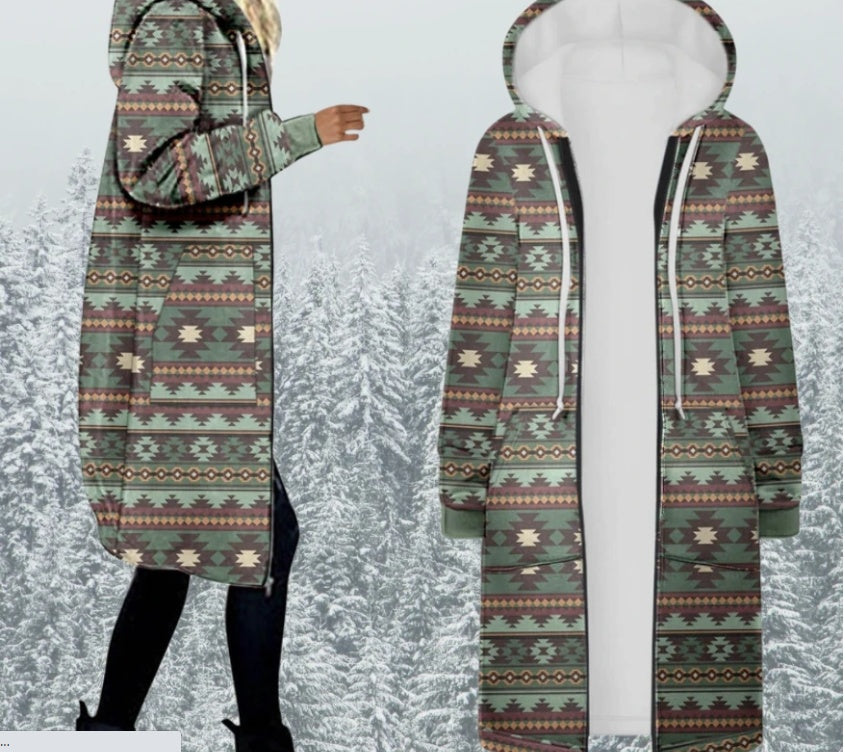 Printed Mid-length Hooded Women's Trench Coat
