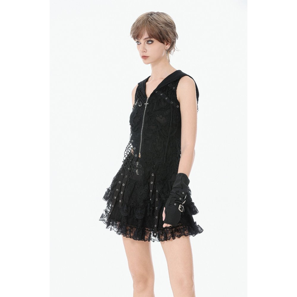 Dark in Love Punk Eyelet Lace Layered Mini Skirt