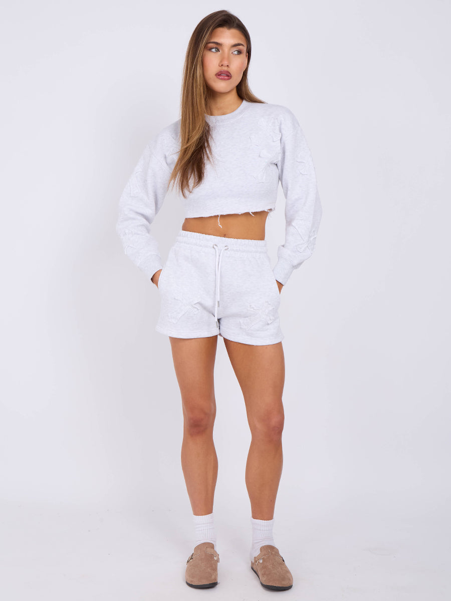 Cross Patch Cropped Sweatshirt & Shorts Fleece Co-ord