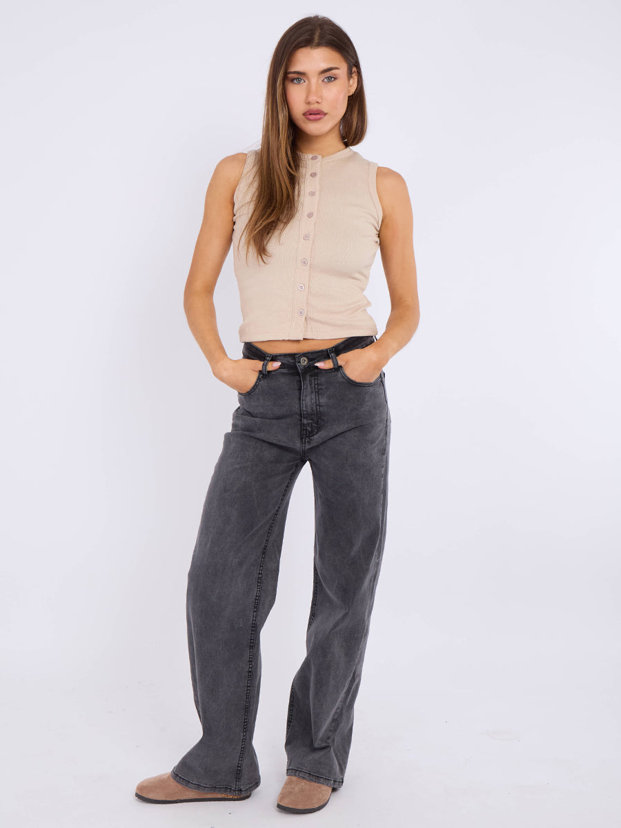 Straight Leg Denim Jeans With Cross Detail