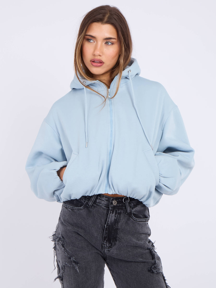 Bubble Hem Cropped Fleece Lined Jacket