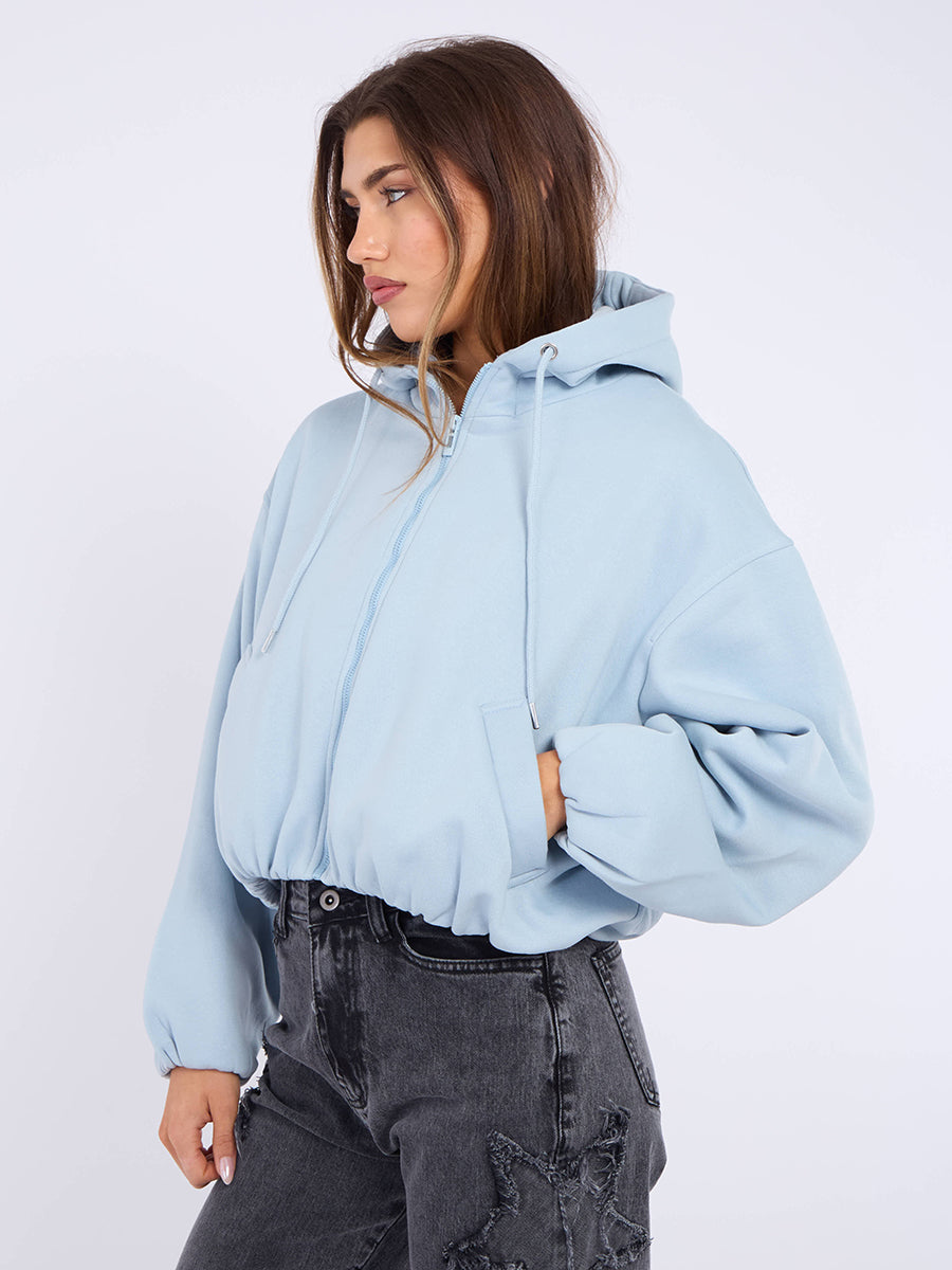 Bubble Hem Cropped Fleece Lined Jacket
