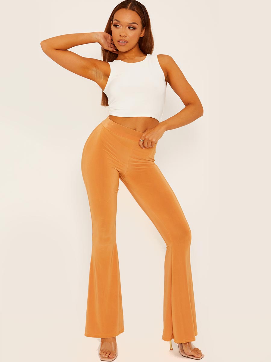Scrunch Back Flared Slinky Trousers