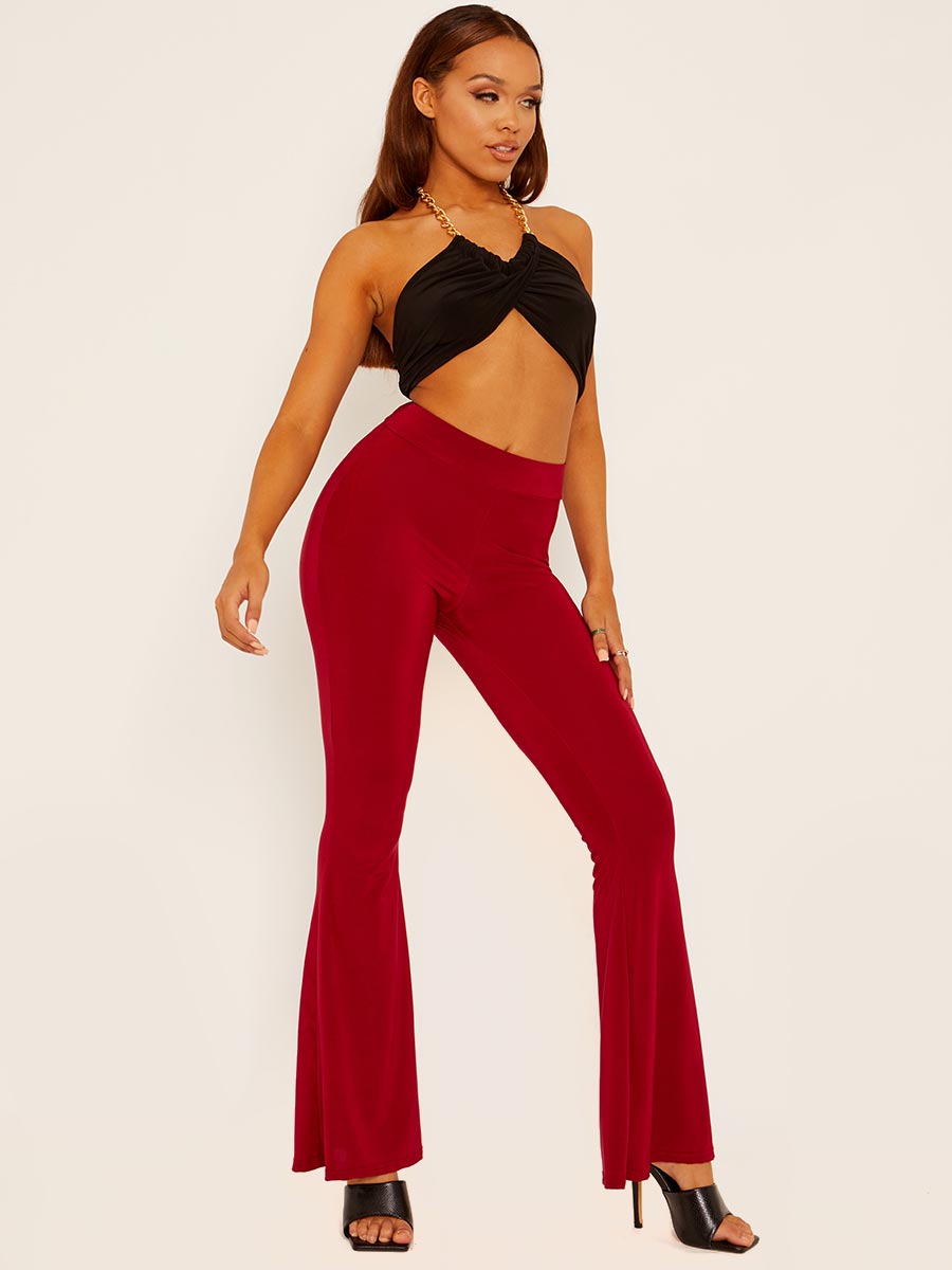 Scrunch Back Flared Slinky Trousers
