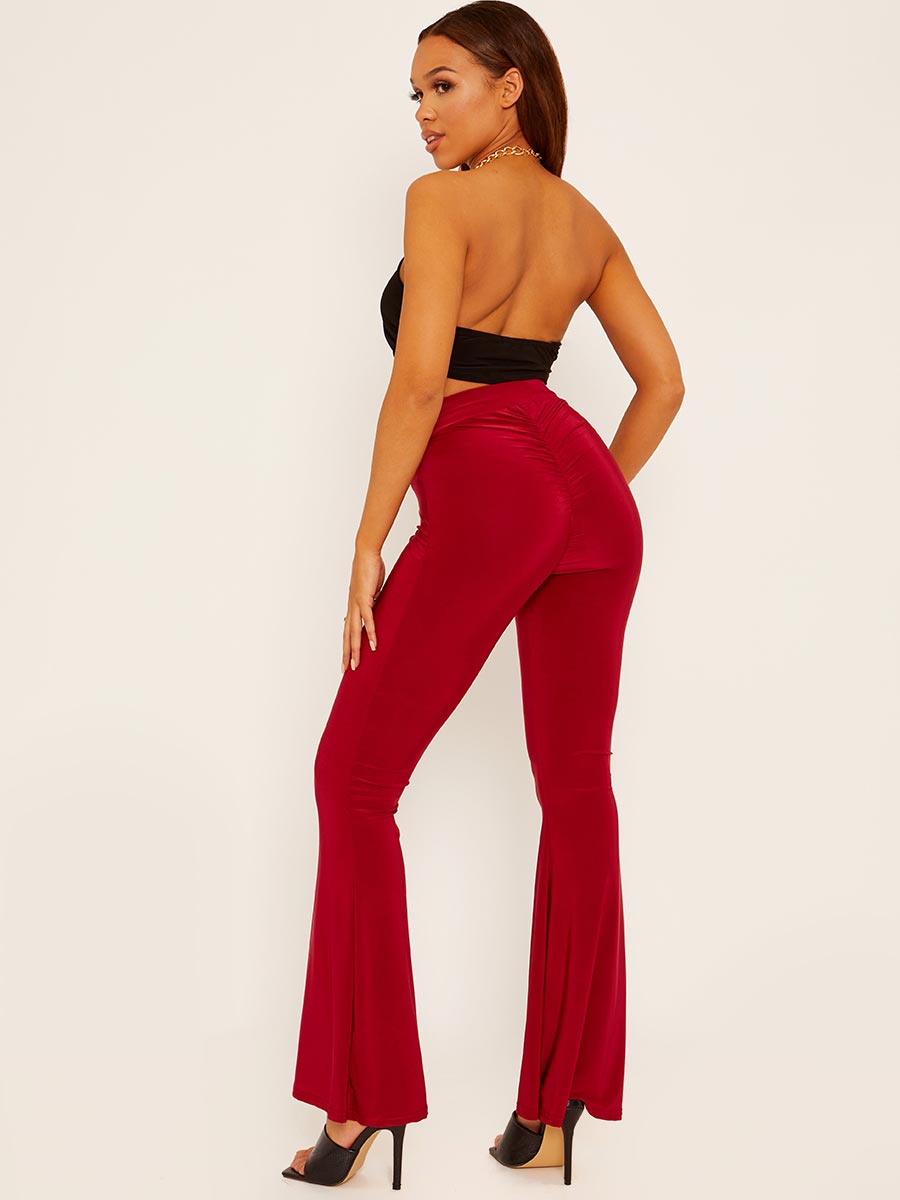 Scrunch Back Flared Slinky Trousers