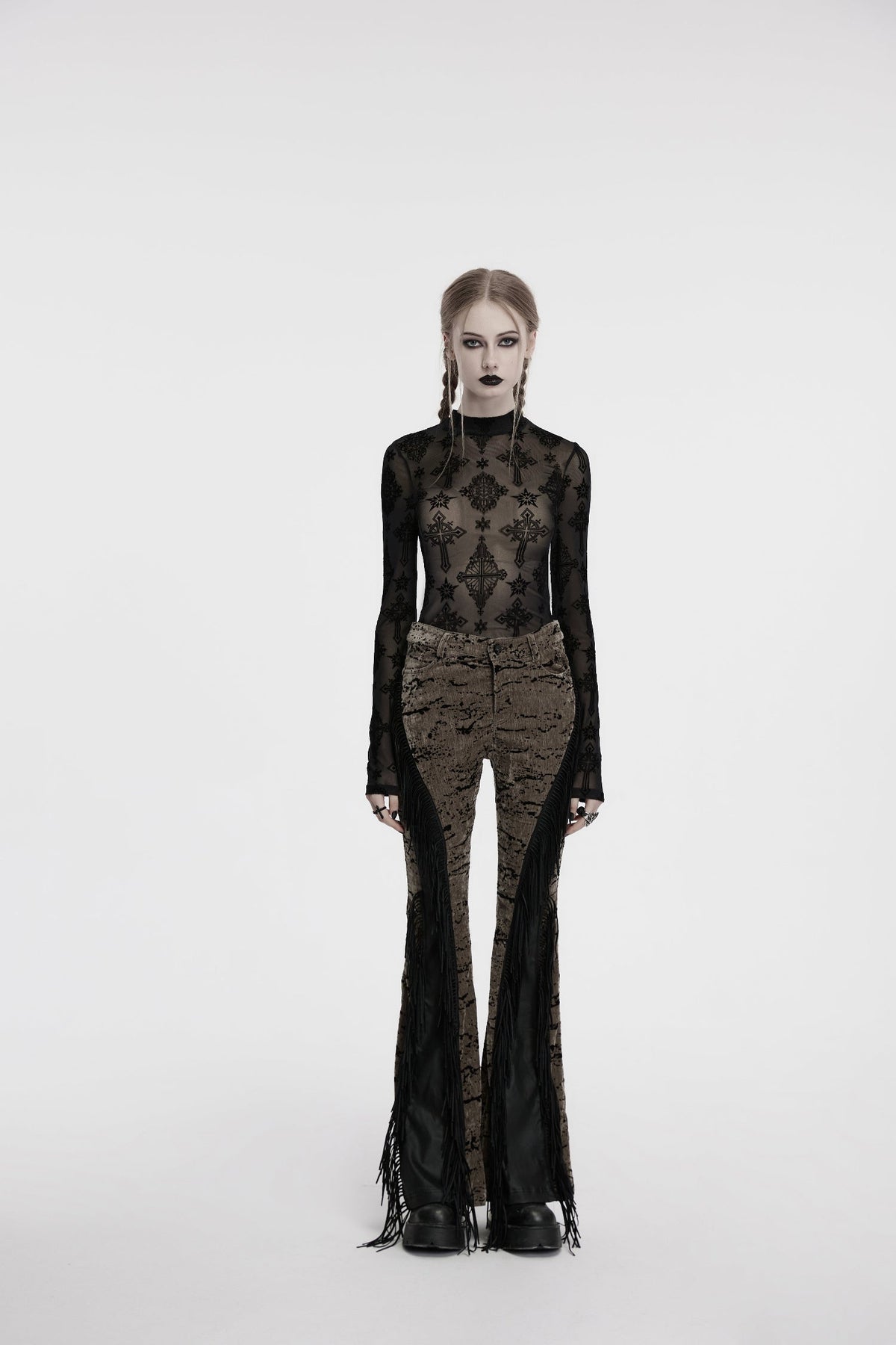 Punk Rave Ravena Cross Flocking Mesh Top