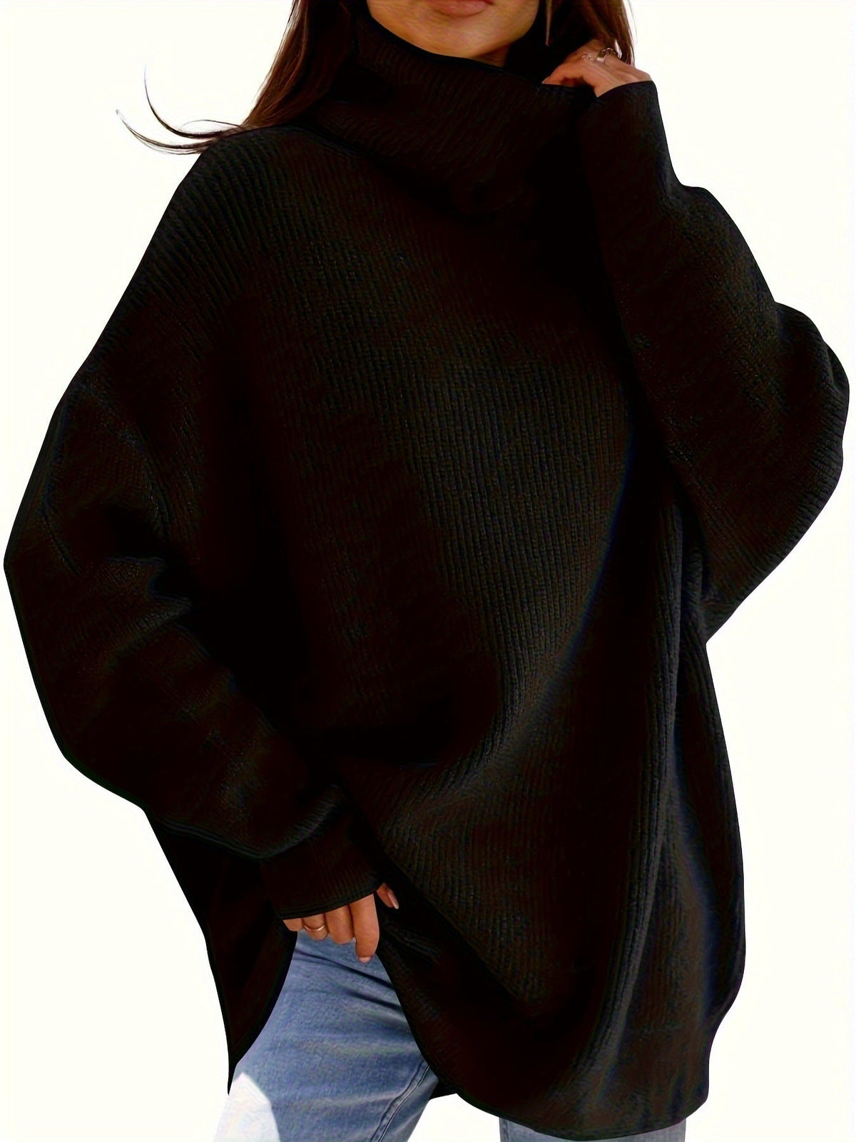 Women's Cozy Oversized Turtleneck Sweater Batwing Chunky