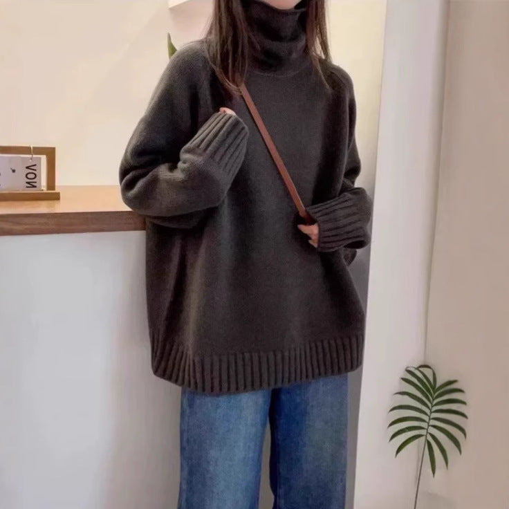 Women's Turtleneck Sweater Loose Thick Curling Pile Collar Idle Style