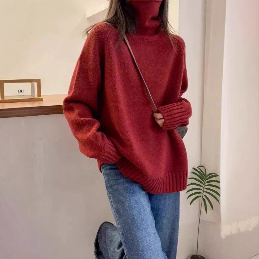 Women's Turtleneck Sweater Loose Thick Curling Pile Collar Idle Style