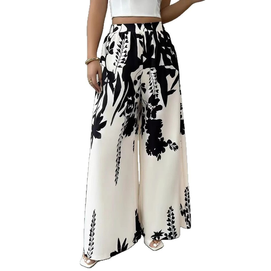 Women’s Casual Printed Pants – Lace-up Waist Slim Fit Summer Fashion
