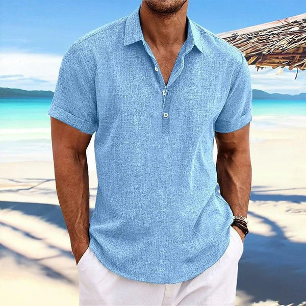 Men’s Business Casual Shirt with Lapel Collar – Smart Slim Short Sleeve