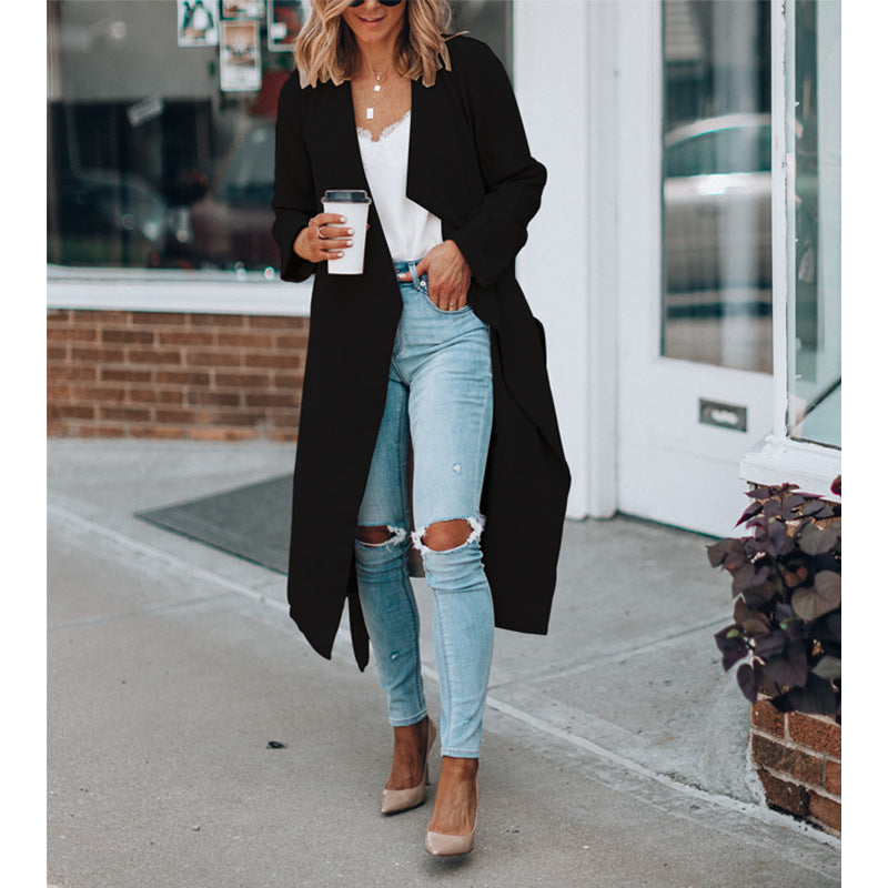 Fall Winter Fashion Solid Color Mid-length Trench Coat