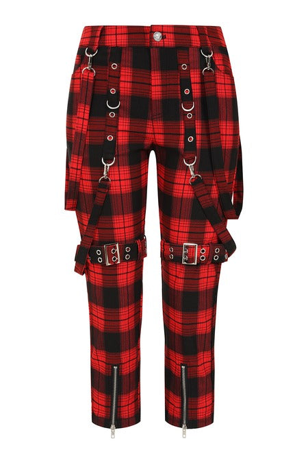 Banned Alternative Nocturne Buckle Trousers Red Tartan