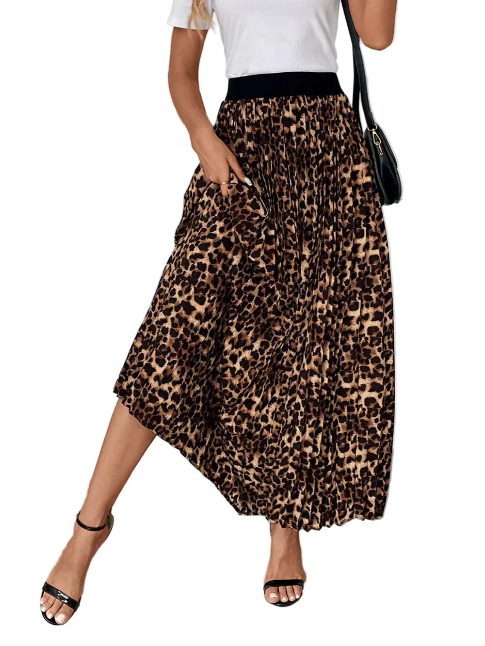 Perfee Pleated Leopard Maxi Skirt