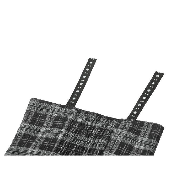 Dark in Love Ida Punk Grey Tartan Metal Studded Dress