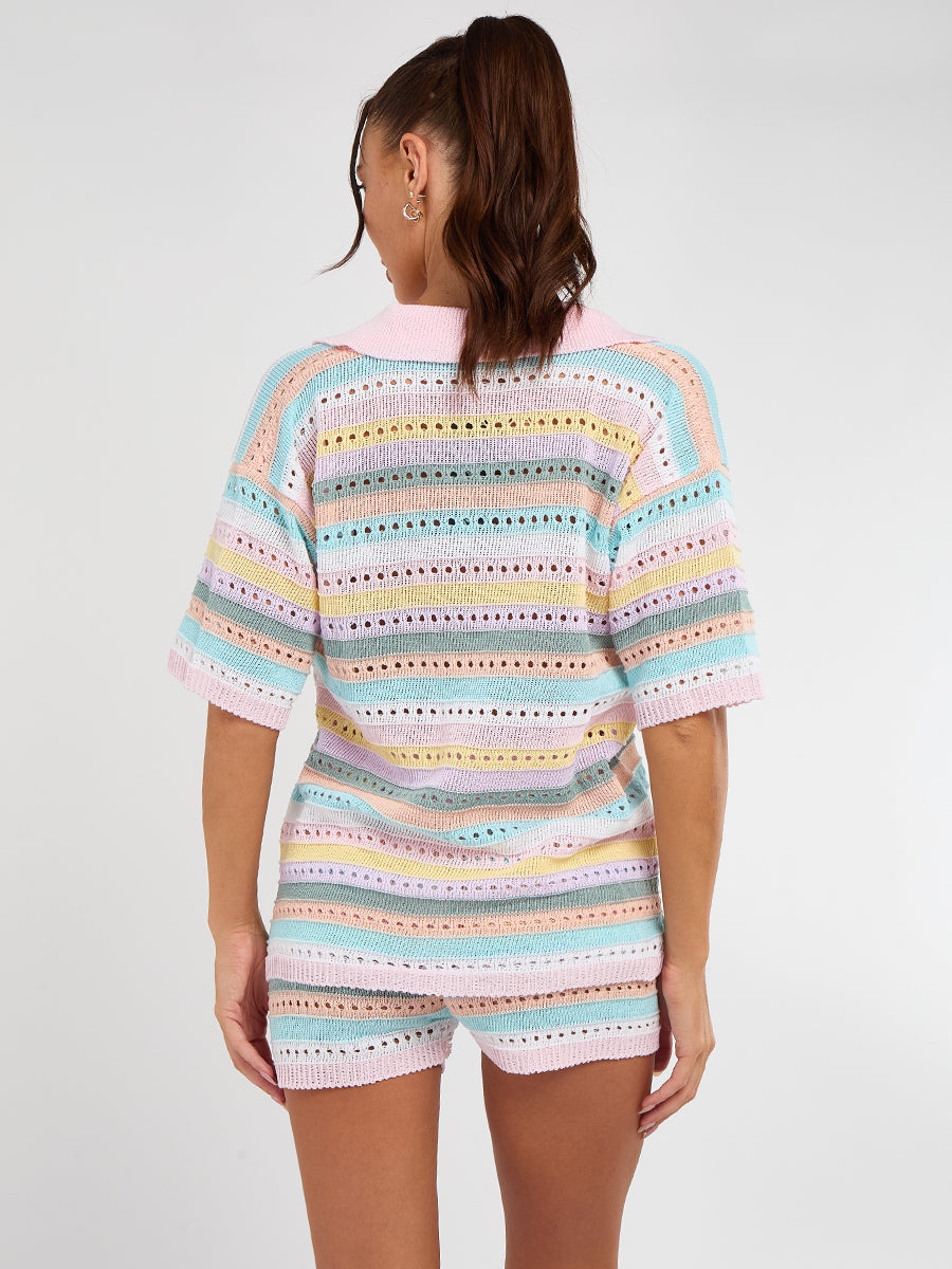Stripe Crochet Knitted Top and Mirco Shorts