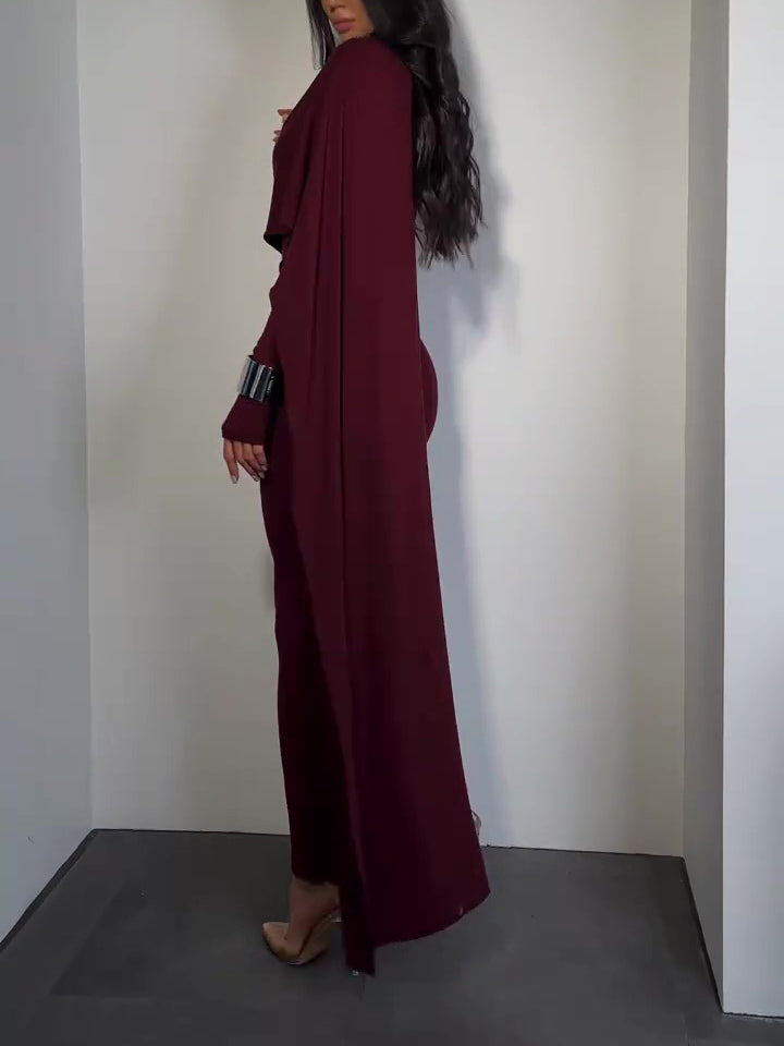 Brown Turtleneck Long-sleeved Slim Dress