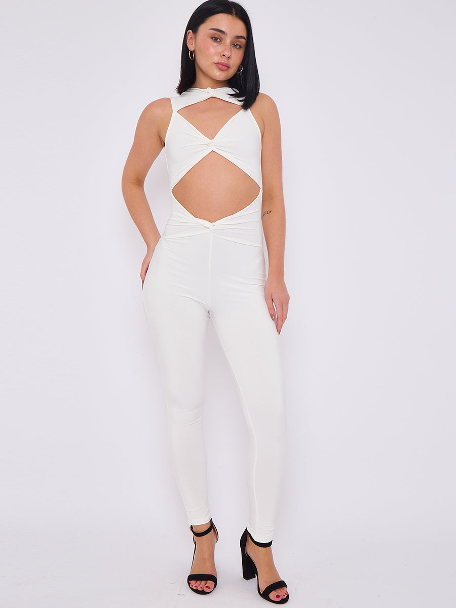 Tie Knot Detail Cut Out Slinky Jumpsuit