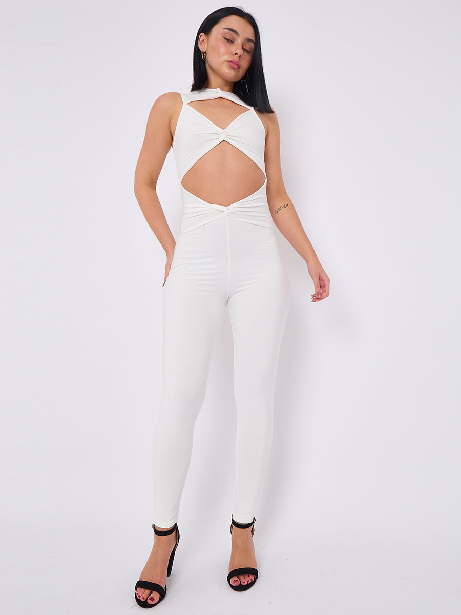 Tie Knot Detail Cut Out Slinky Jumpsuit