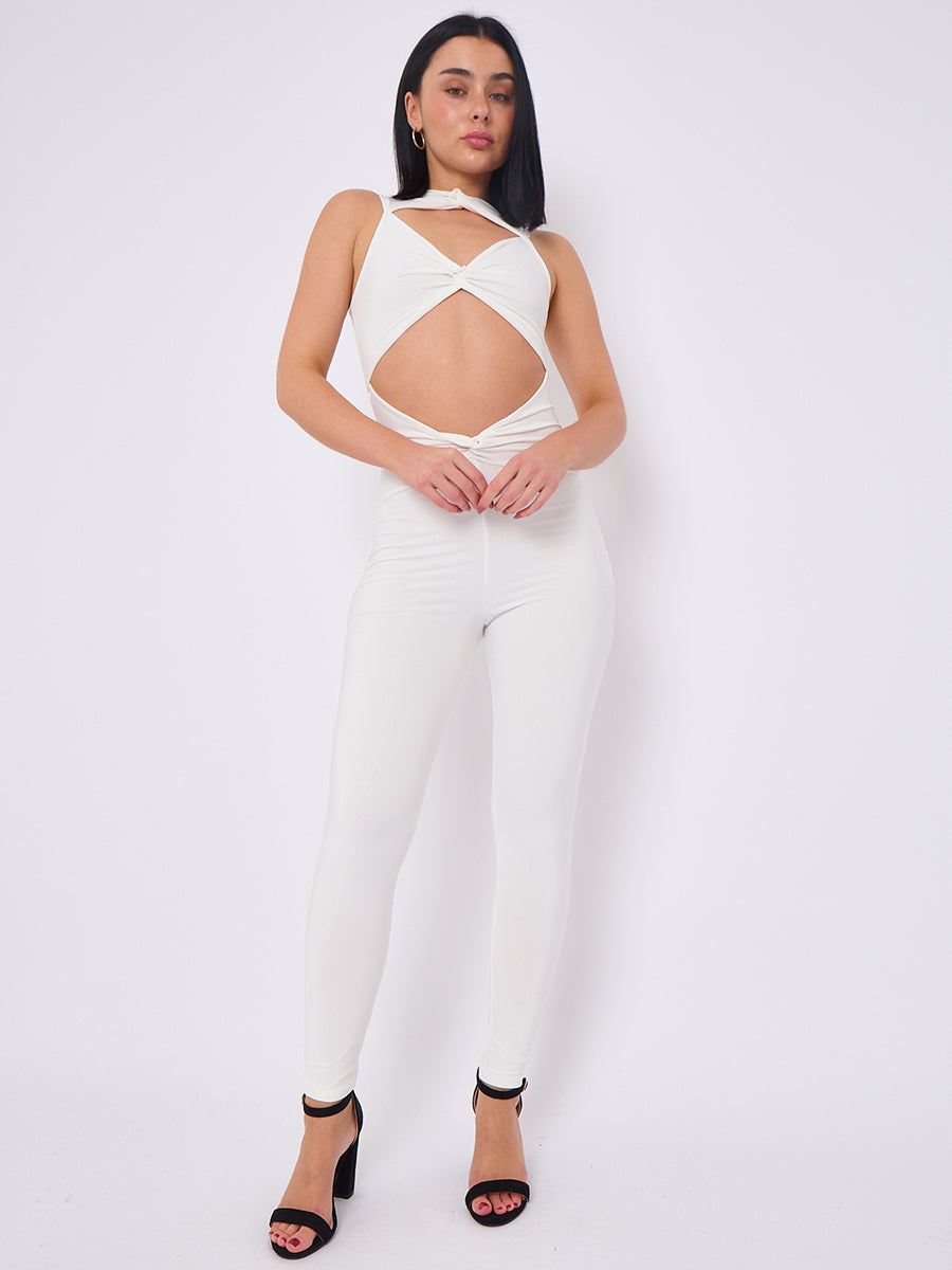Tie Knot Detail Cut Out Slinky Jumpsuit