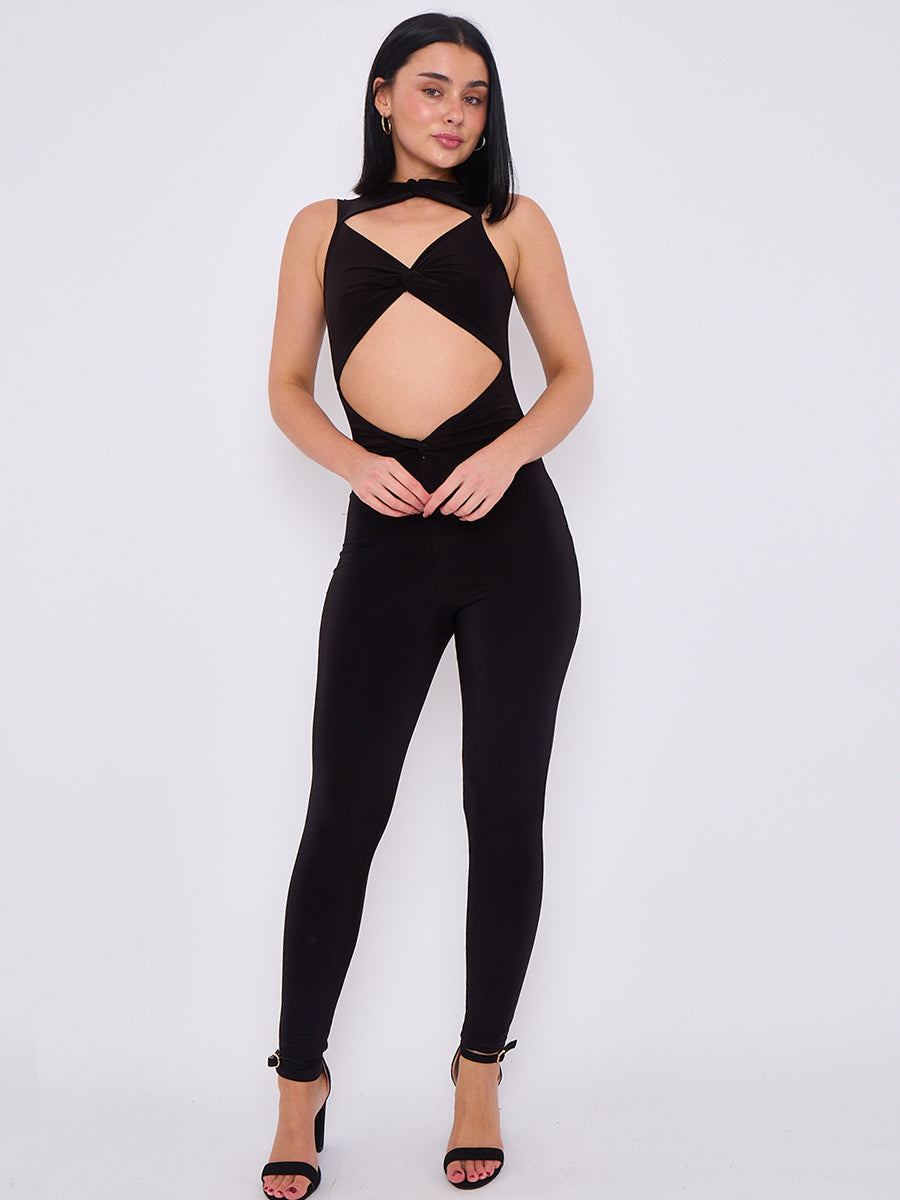 Tie Knot Detail Cut Out Slinky Jumpsuit