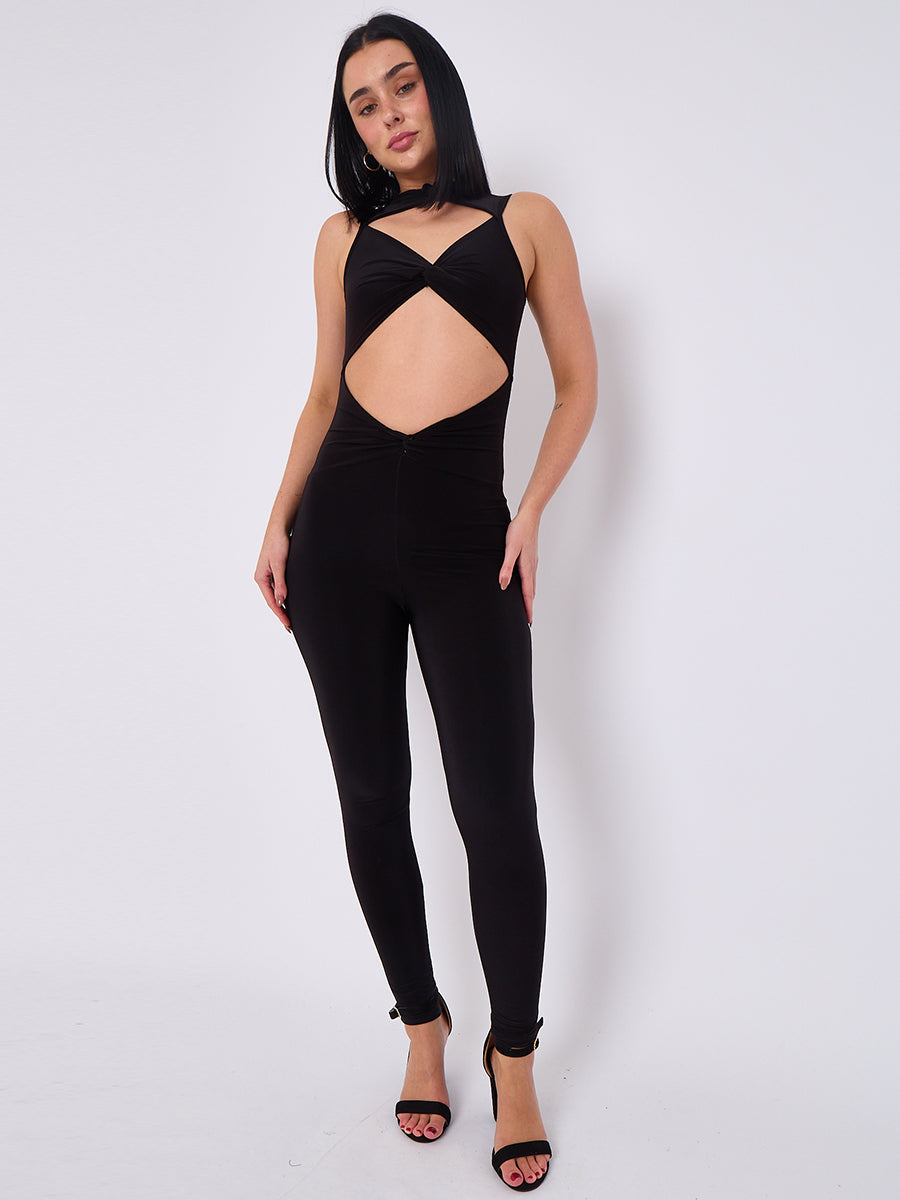 Tie Knot Detail Cut Out Slinky Jumpsuit