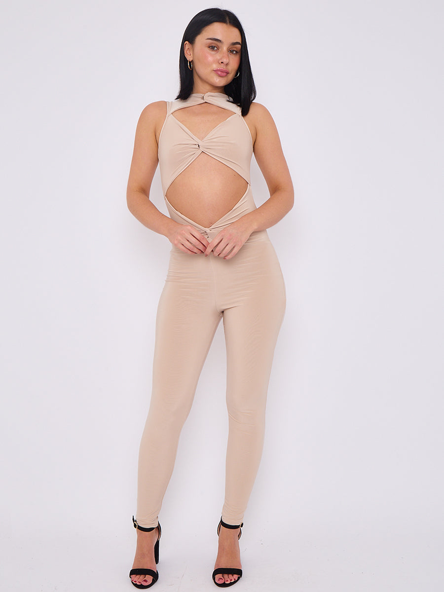 Tie Knot Detail Cut Out Slinky Jumpsuit