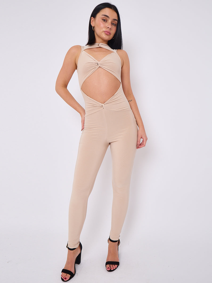 Tie Knot Detail Cut Out Slinky Jumpsuit