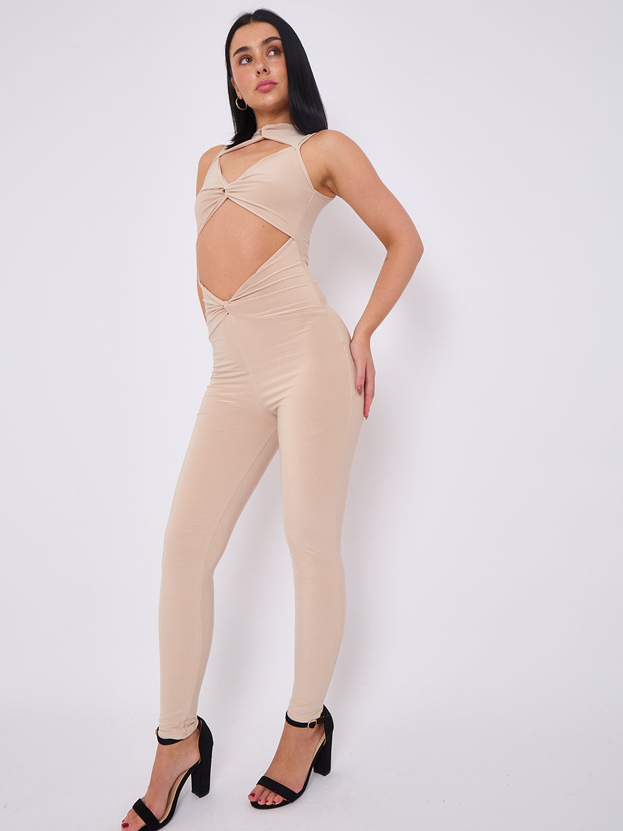 Tie Knot Detail Cut Out Slinky Jumpsuit
