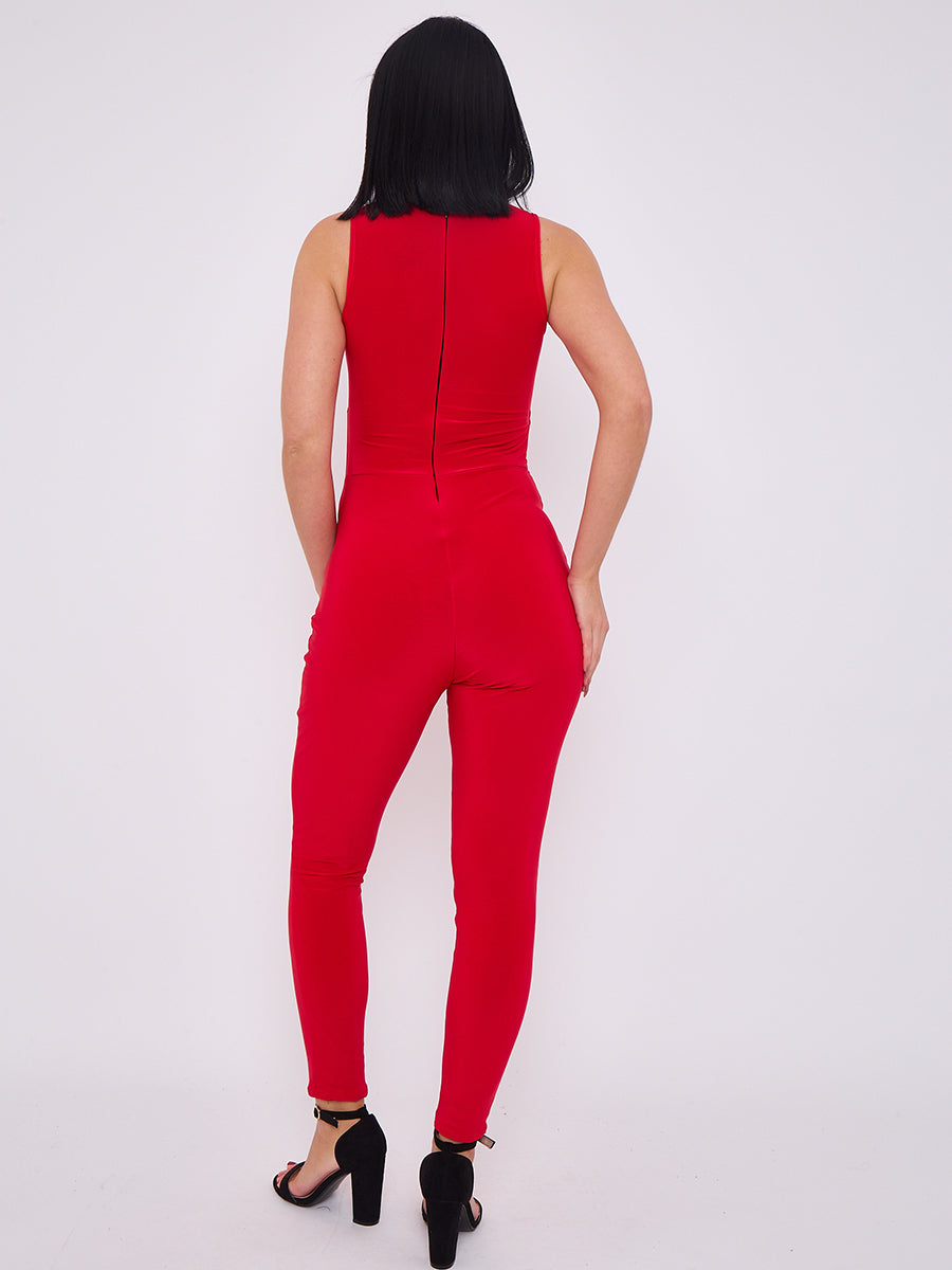 Tie Knot Detail Cut Out Slinky Jumpsuit