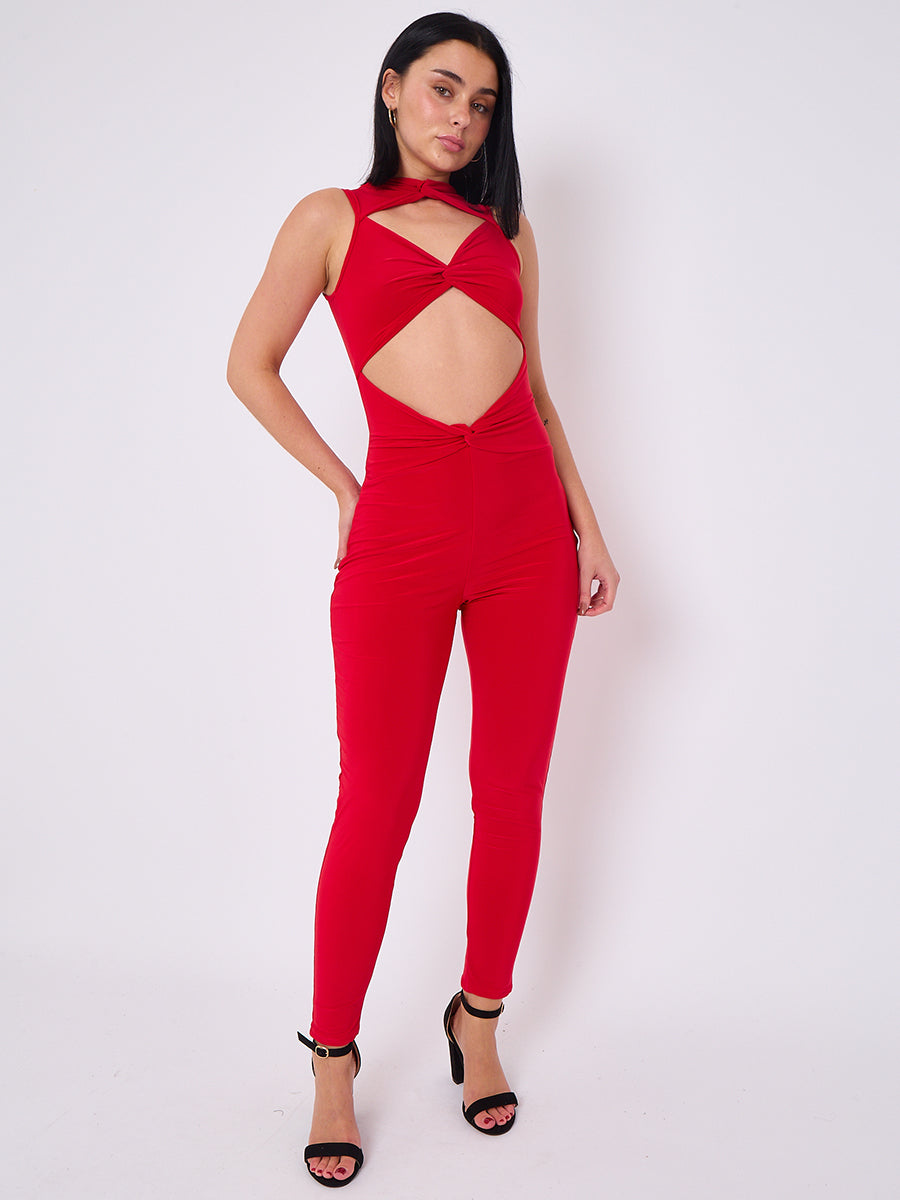 Tie Knot Detail Cut Out Slinky Jumpsuit