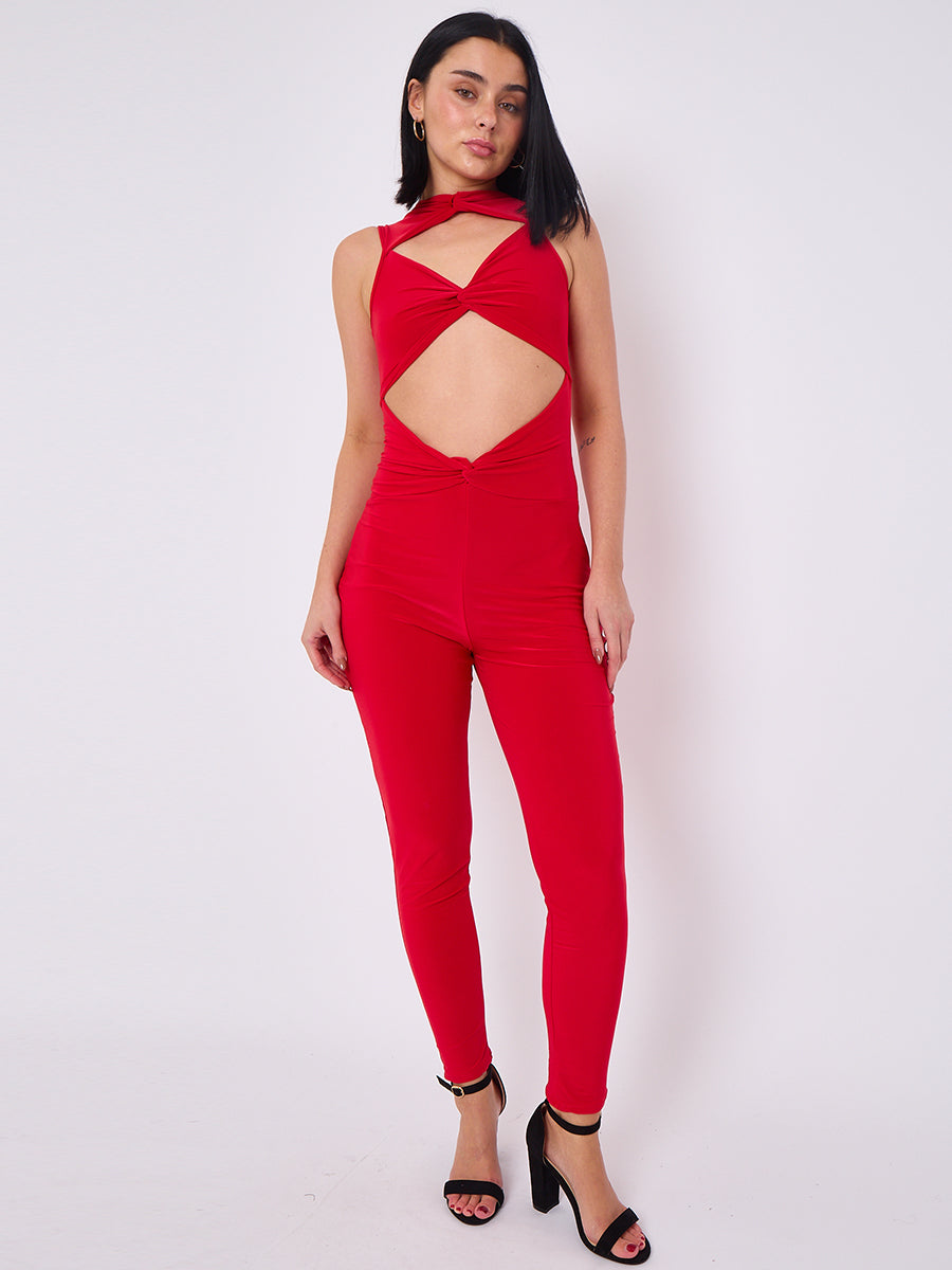 Tie Knot Detail Cut Out Slinky Jumpsuit
