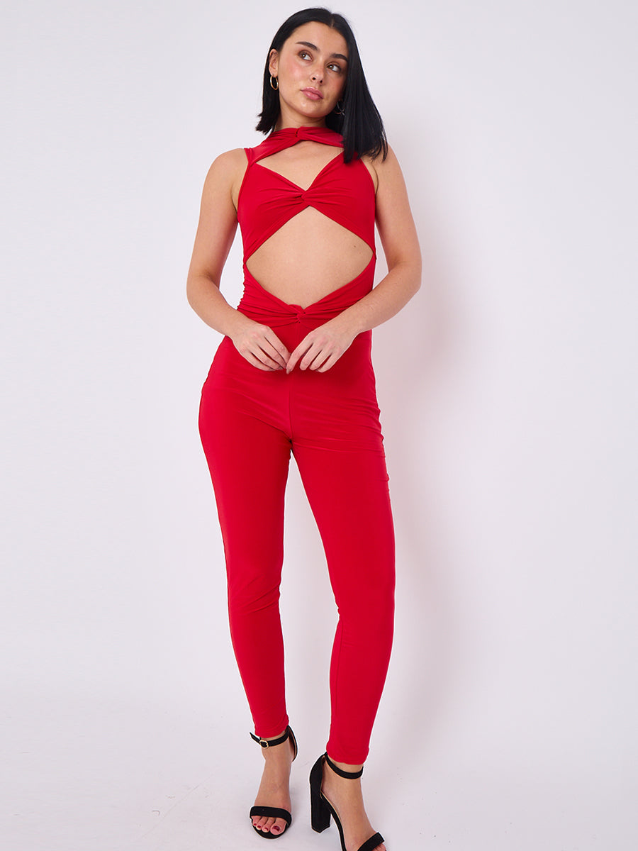 Tie Knot Detail Cut Out Slinky Jumpsuit