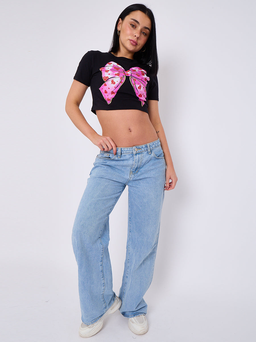 Bow Hearts Graphic Printed Crop Top