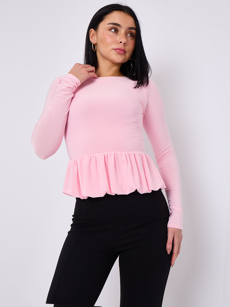 Bubble Hem Slinky Long Sleeve Top