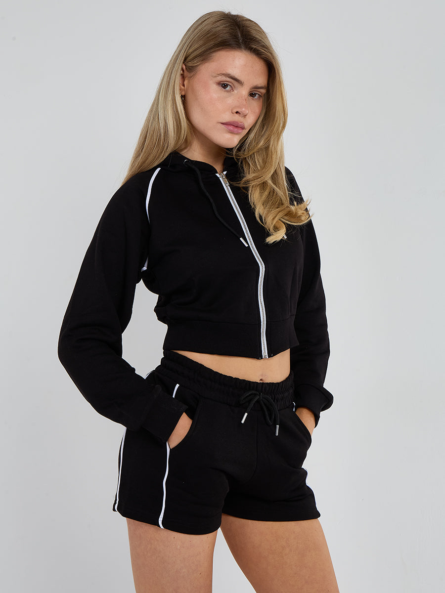 Piping Detail Hoodie & Shorts Co-ord