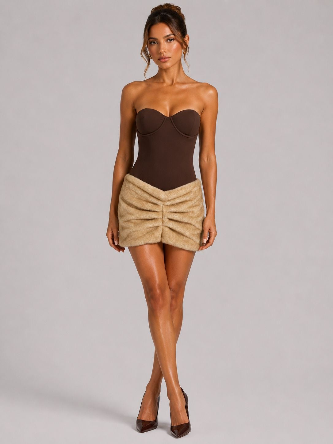 Faux Fur Ruched Mini Skirt