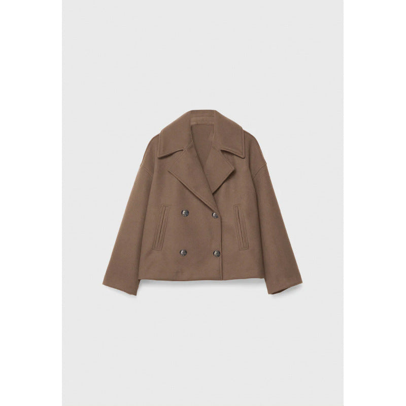 Ins Double-breasted Lapel Blazer Jacket Fashion Loose Woolen Short Coat Elegant Commuting Women's Clothing