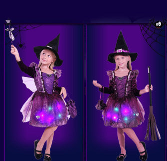 Halloween Children's Performance Costume Witch Princess Dress, Girl With Light Hair