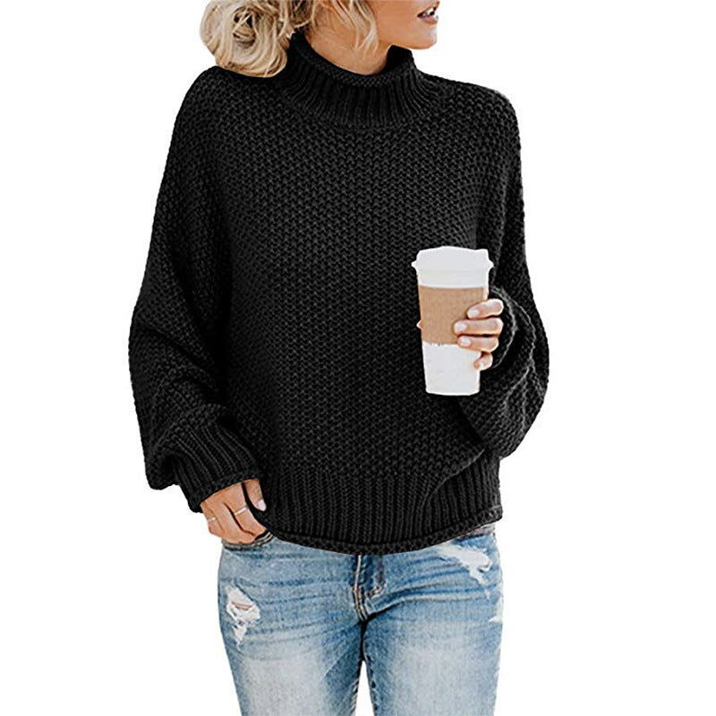 Solid Turtleneck Pullover Sweater Winter Fashion Casual Knitted Long-Sleeved Top Women's Clothing